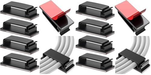 Vinabo Kabelhalter selbstklebend, 10 Stück - Langlebige Kabel Clips für Cable Management,Kabel Organizer für TV, PC, Schreibtisch, Zuhause & Büro, Schwarz kabelklemmen (Packung mit 2)