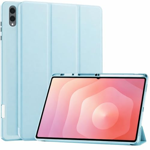 Techsuit für Samsung Galaxy Tab S11 Ultra Hülle mit Stifthalter, Dreifach Ständer, Schlankes Design, Anti Fingerabdruck, Präzise Aussparungen, Flex Trifold Series, Himmelblau