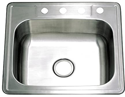 Kingston Messing Gourmetier GKTS2522 22 Gauge, 4 Löcher, self-rimming Einzel Waschbecken Edelstahl Küche Spüle, Edelstahl gebürstet