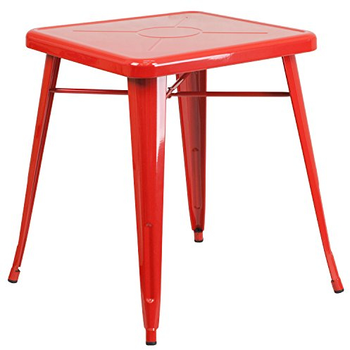 Flash Furniture Prince Commercial Grade 60,3 cm quadratischer roter Metalltisch für drinnen und draußen