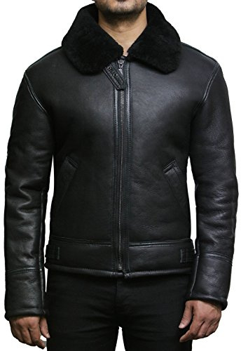 BRANDSLOCK Herren Fliegerjacke B3 WWII Genuine Shearling Schaffell Leder Bomber Fliegerjacke