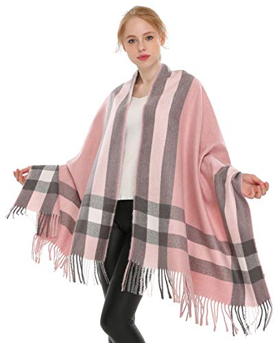 Longwu les femmes doux cachemire écharpe en laine de grandes pashminas châle et enroule chaleureuse a volé couverture Rose 2