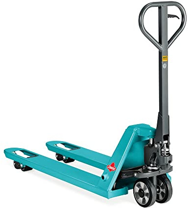 Ameise Hubwagen PTM | 2.000kg Tragkraft | 1.150mm Gabellänge | Lenkrad/Gabelrolle aus robustem Polyurethan | Tandem-Gabelrollen | Palettenhubwagen Türkisblau