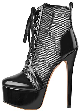 Only maker Plateaustiefel Schnürstiefel mit Pfennigabsatz Knöchelstiefel High Heel Stilettos Schwarz EU 41