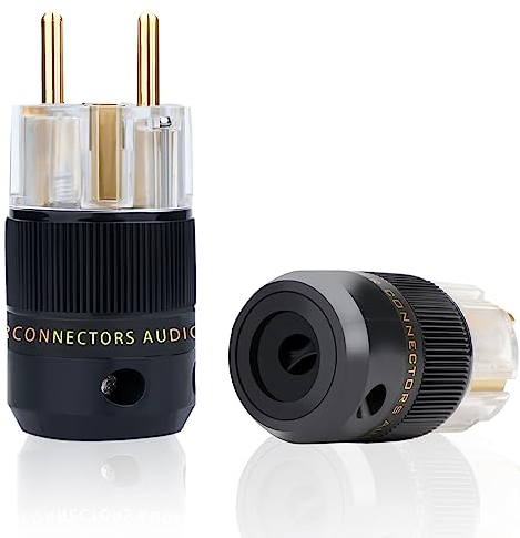 Monosaudio HiFi Schuko Stecker High End EU European Schuko Power Connector IEC-Stecker für Audio-Stromkabel 16A/250V(Pair Transparent Gold Plated)