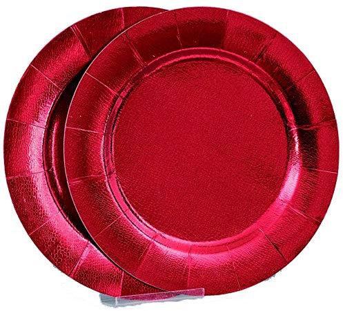 Aurora Store 12 x Sottopiatti di Cartoncino Rosso da 33 cm Set da tavola in Carta TONDI per Natale, Capodanno, Feste, Compleanno di stoviglie di Carta, Piatti da Festa Oro 12 Pezzi