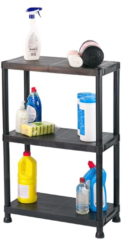 KCT 3 Tier Plastic Shelving Garage Shelves Home Shelf Storage Unit for Office, Shed, Workshops