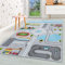 HomebyHome Kurzflor Kinderteppich für Jungen und Mädchen 140 x 200 cm Grau Strassen Design - Waschbarer Teppich Extra Weich und Antiallergen - Teppich für Kinderzimmer, Babyzimmer und Spielzimmer