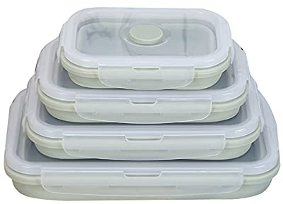NCTCITY 4 Pièces Boîte à Lunch en Silicone Pliable Rétractables Conteneurs de Stockage de Nourriture Bol Saladier avec Couvercle Boîtes de Rangement Alimentaire pour Cuisine Bureau L'école