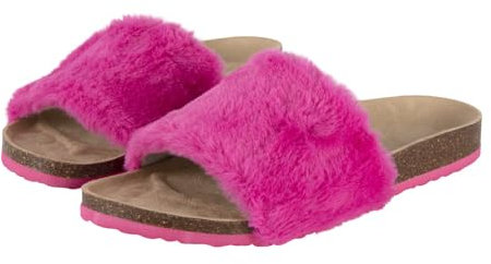 Ciabatte con Pelo Donna Inverno Comode - Pantofole Calde con Fascia Pelosa Fucsia - Ciabattine da Casa Morbide e Avvolgenti per Ragazza Eleganti - Slippers con Punta Aperta Indoor (Fascia Fucsia, 41)