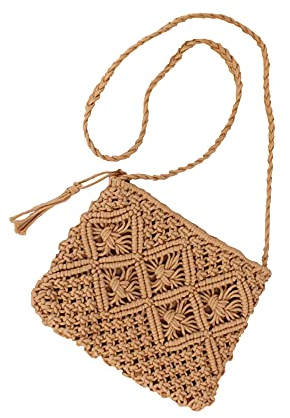 Hsthe Sea Strohtasche Umhängetasche Damen Retro Klein Stroh Crossbody Tasche mit Quaster Schultertasche Sommer Strandtasche