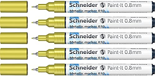 Schneider Paint-It Metallicmarker gelb metallic (Strichstärke 0,8 mm, neue Pigmenttechnologie, starker Glitzereffekt) 5er Pack