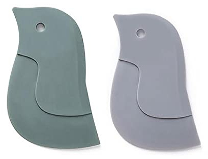 Grattoir en silicone en forme de pingouin - Outil de nettoyage de poêles, bols, ustensiles de nettoyage (vert + gris)