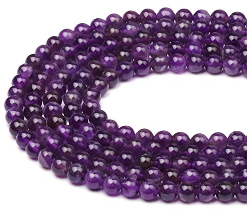 60-65pcs 6mm Amethyst Beads Deep Purple Gemstone Round Loose Beads Smooth for DIY Bracelet Necklace Jewellery Making, 1 Strand 15.5