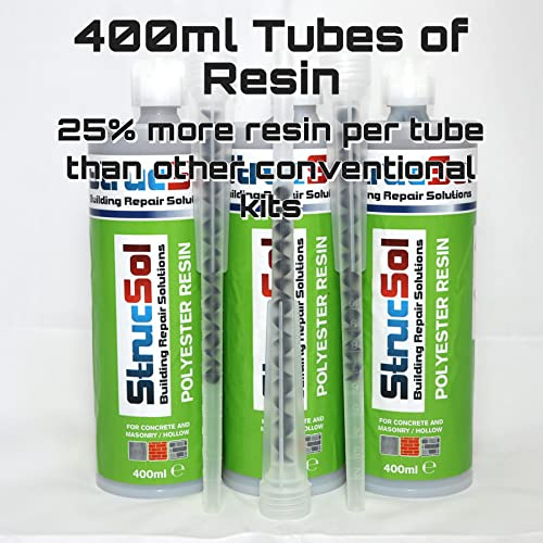 Strucsol Polyester Resin (400ml) Kit for crack stitch masonry repair anchor fixing bolt fixing (x3 Resin with nozzles)