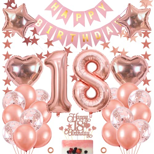 Jxuzh 18° Compleanno Decorazione Ragazza Decorazione 18° Compleanno Ragazza Palloncino 18° Compleanno Oro Rosa Decorazione Compleanno 18 Oro Rosa Buon Compleanno 18 Compleanno Decorazione 18 Anni