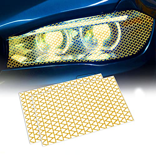 Blueshyhall 2 Stück 48 x 30 cm Scheinwerfer Aufkleber Folie, Auto Rücklicht Dreiecke Waben Aufkleber, Auto Aufkleber Licht 3D Auto Vinyl Aufkleber, Auto Tönungsfolie Tuning Sticker (Gold)