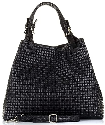 Modarno Handtasche mit geflochtenem Aufdruck für Damen mit Schulterriemen aus echtem Leder - 33 x 17 x 29 cm