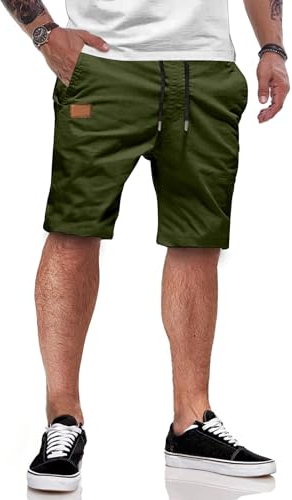 JMIERR Kurze Hosen Herren Shorts Herren Sommer Chino Baumwolle Elastische Taille mit Taschen Grün L