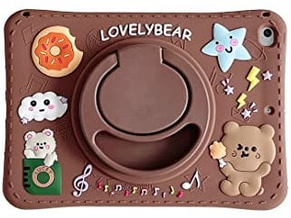 CrazyLemon Hülle für iPad 10. Generation 2022 10,9 Zoll Silikonhülle Sanft Stoßfest Karikatur Muster Kind Teenager Junge Mädchen Schutzhülle mit 360°Ständer und Schlüsselband - Braunbär