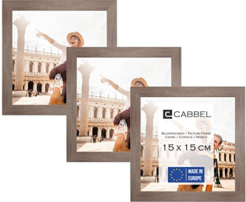 CABBEL Dreierpack (3 Stk.) Bilderrahmen 15x15 cm MDF Holz-Rahmen in Eiche Dunkel | mit bruchsicherem Plexi-Glas/Modern