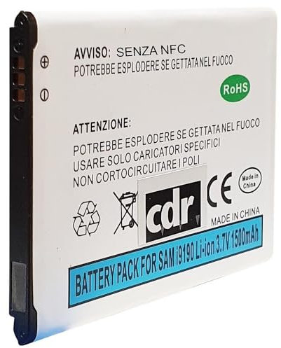 C D R Batteria ricambio per Samsung Galaxy S4 Mini 1500 mAh ioni di litio, i9190, i9192, i9195 (con 3 contatti senza funzione NFC)