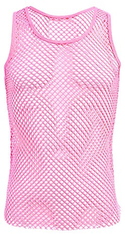 Homme Débardeurs Haut résille Maillot Corps Filet Top t-Shirt musclé Transparent Gym Maillots de Corps d'été T-Shirt d'été sans Manches Rose XL