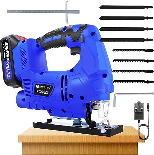Electric Jig Saw, 400W Max Cutting Depth 100mm Electric Power Jigsaw Tool, Cordless Jigsaw with Battery and Charger, Jigsaw Tool Kit for Wood Metal Cutting, 4 Orbital Settings