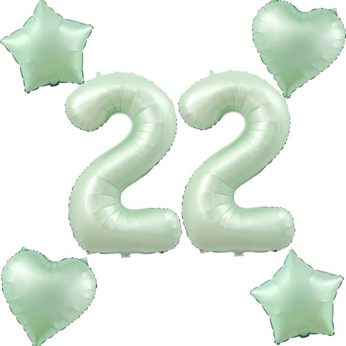 Olive Grün Luftballons Zahl 22+4 pcs herz/stern Folienballon Zahl 22 .Geburtstag frau mädchen,40 Riesenzahl Ballons 22 .geburtstagsdeko mann,Zahlenballon 22, Helium Ballons 22 Zahlen Luftballon