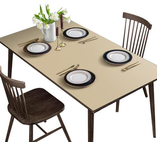 BHOMTY Tischdecke aus Leder, wasserdicht, Antifouling und rutschfest, leicht zu reinigen, Beige 60 x 110 cm