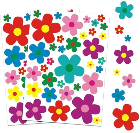 Blumen Aufkleber-Set Mehrfarbig Sticker, 2 Blätter 35 Blümchen Mehrfarbig Flower-Power Sticker, Wasserdichte Aufkleber Dekoration für Roller Fahrrad Notebook Laptop Handy Auto-Aufkleber