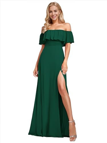 Ever-Pretty Bridesmaid Dress Off The Shoulder Women's Dresses for Wedding Guest Maxi Dark Green 20