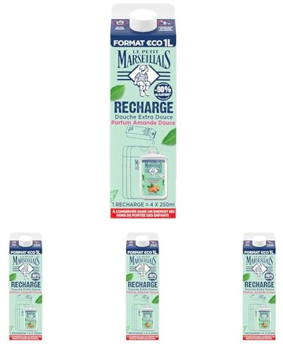 Le Petit Marseillais Eco-recharge Crème de Douche Extra Doux Amande Douce; Recharge;1 x 1L (l'emballage peut varier) (Lot de 4)