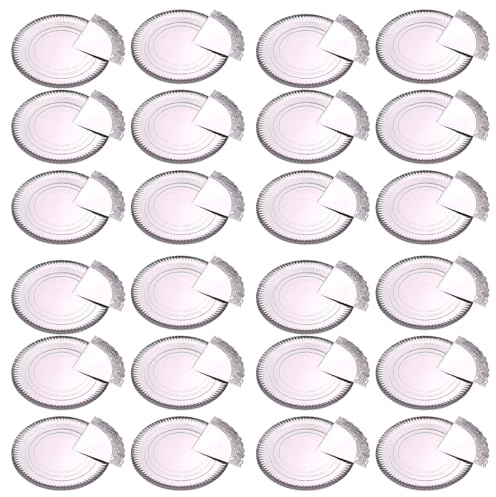 Acan Tradineur - Pack de 24 bandejas Redondas de cartón con blonda, Fuente reciclable para Pasteles con Encaje de Papel, decoración de Fiestas, presentación de postres (Plata - Ø 30 cm)