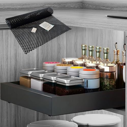 25cm x 42cm Self Adhesive Pull Out Cabinet Organiser Drawer Graphite | No Drill, Non-Slip Liner & Anti Tip Stops | Pull Out Drawers for Kitchen Cupboards, Bathroom, Bedroom, Study or Garage | UK Brand