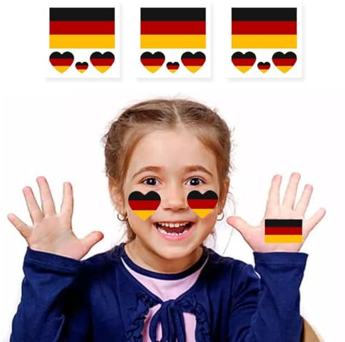 10 Blätter Deutschland Flagge Tattoos Aufkleber für EM Deko, Deutsche Dekoration Temporäre Tattowierung Set Wasserdichter Gesichts Tattoos Sticker für 2024 Fußball Euro Olympische Party Deko (Schwarz)