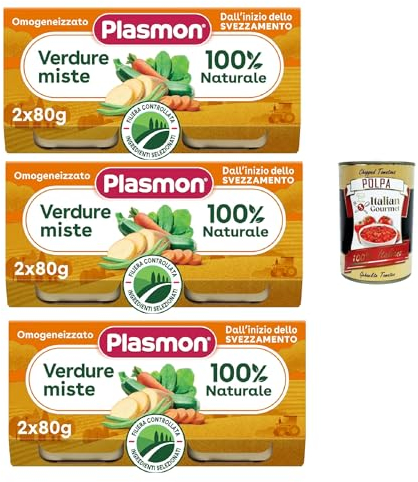 Plasmon verdure miste, 3x (2x 80g) , Mit ausgewählten Zutaten, 100% natürlich, Ohne Stärken und Salz hinzugefügt + Italian Gourmet polpa 400g
