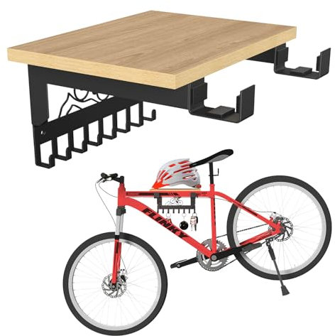 ybaymy Bike Wall Mount, Bicycle Wall Mount with Shelf (for Helmet) and 8 Hooks, Bike Rack Stands for Storage, Cycling Hanger for Garage and Sheds, Bike Wall Hanger for Road, Mountain or Hybrid Bikes