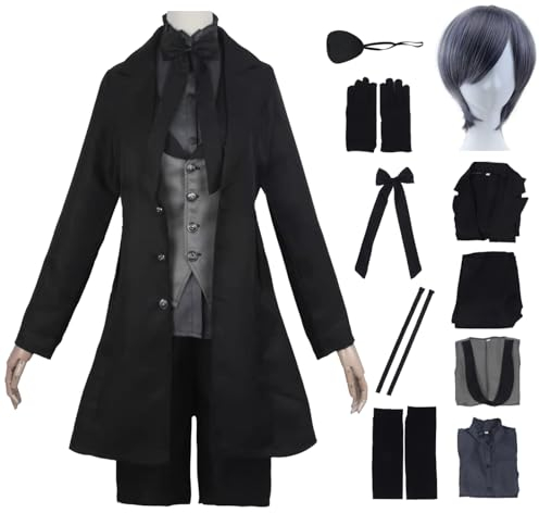 bi bi hou Ciel Cosplay Kostüm Set mit Perücke Anime Kuroshitsuji Verkleidung Ciel Phantomhive Uniform Weihnachten Halloween Karneval Party Bühnenauftritt Kostüm Schwarz Gothic