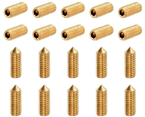 sourcing map 30Pcs Set Screws M3x8mm Brass Cone Point Hex Socket Grub Screws for Machinery, Home Repairs, and Fixtures Gold Tone