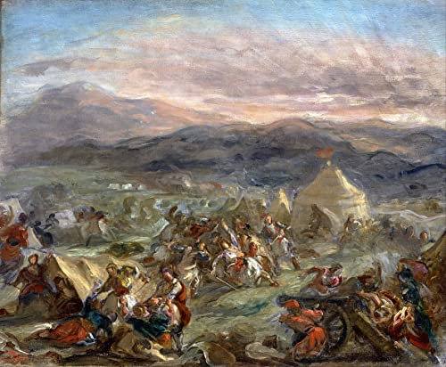 MHFFDYIV Moderne Kunst Wandbild Ölgemälde Kunstdruck Botzaris Überrascht das türkische lager und wird von ferdinandeugene Delacroix Tödlich Verwundet für Schlafzimmer Home Decor 60x90cm