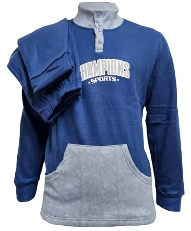 GARGIX Pigiama Uomo Invernale Molto Caldo Pile Maglia E Pantalone (IT, Testo, L, Regular, Regular, L, PUF Blu)