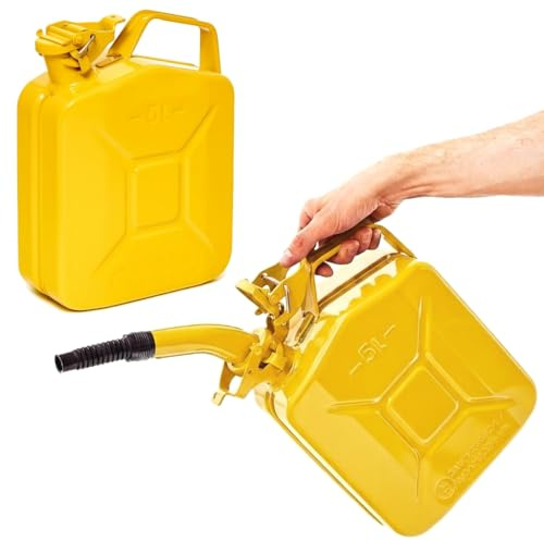 BW® Benzinkanister Metall 2x 5 Liter mit Ausgießer - Kraftstoffkanister Gelb - RAL 1018 - TÜV-geprüft und UN-Zulassung - 0,8mm Stahl nach DIN 7274 - Made in Europe