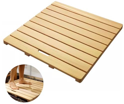 Duschmatte Holz, Gartendusche Bodenplatte mit Griff, Duschsicherheitsmatte, Badezimmermatte for Sauna, Bad, Spa und Stufen(19.7 * 11.8in)