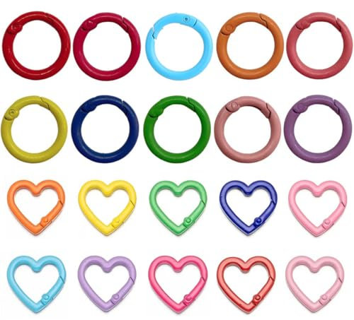 20 Piezas Mosquetones, Mosquetón Redondo, Mosquetones para Bolsos, Anillas Llaveros, Mosquetones Pequeños Colorido, Anillo de Resorte Gancho de Aleación Llavero Accesorios para Llavero Artesanal DIY