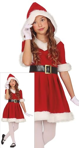 GUIRMA | Hooded Santa Girl Fancy Dress Costume Children (5-6 years) - Dress, Hood and Belt - Christmas, New Year and Santa Parties Costumes - Ideal for Girls - Red