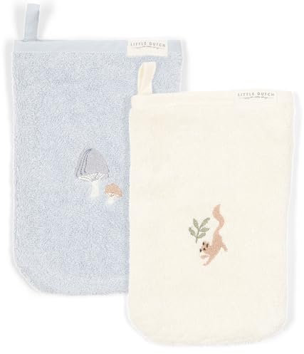 Little Dutch Waschlappen Waschhandschuh Frottee 2er Set für Baby und Kinder- Forest Friends blau