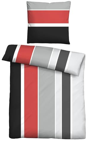 Traumhaft schlafen - Castell - Markenbettwäsche Bettwäsche Baumwoll Renforce 0040562 LÄNGSBALKEN 1x 135x200 cm + 1x 80x80 cm, rot