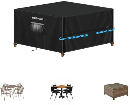 SIMPHAUS Abdeckung Gartenmöbel Winterfest Gartentisch Abdeckung Wasserdicht | Abdeckplane Gartenmöbel Schutzhülle für Tisch und Stühle, Balkonmöbel Set, Abdeckhaube Loungemöbel Quadratisch 125x125x74cm