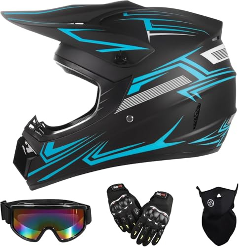 Labzaa Casco Moto Niño Casco Integral de Motocross para jóvenes,con Gafas Mascarilla Guantes, Cara Completa MTB Enduro Karting Casco de Moto, Unisexo BMX Carreras Quad Dirt Bike Chocar Casco F S